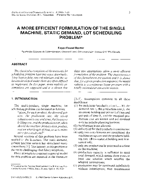 (PDF) A more efficient formulation of the single machine, static demand ...