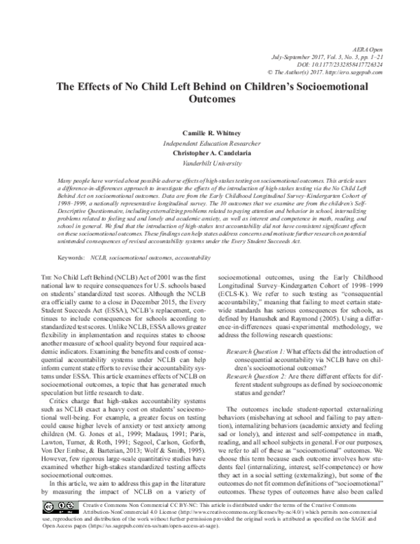(PDF) The Effects of No Child Left Behind on Children’s Socioemotional ...