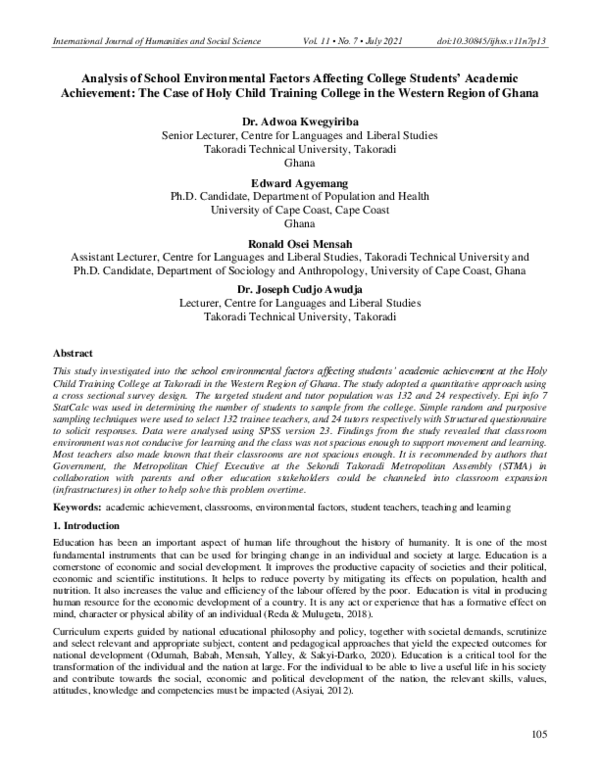 (PDF) Analysis of School Environmental Factors Affecting College ...