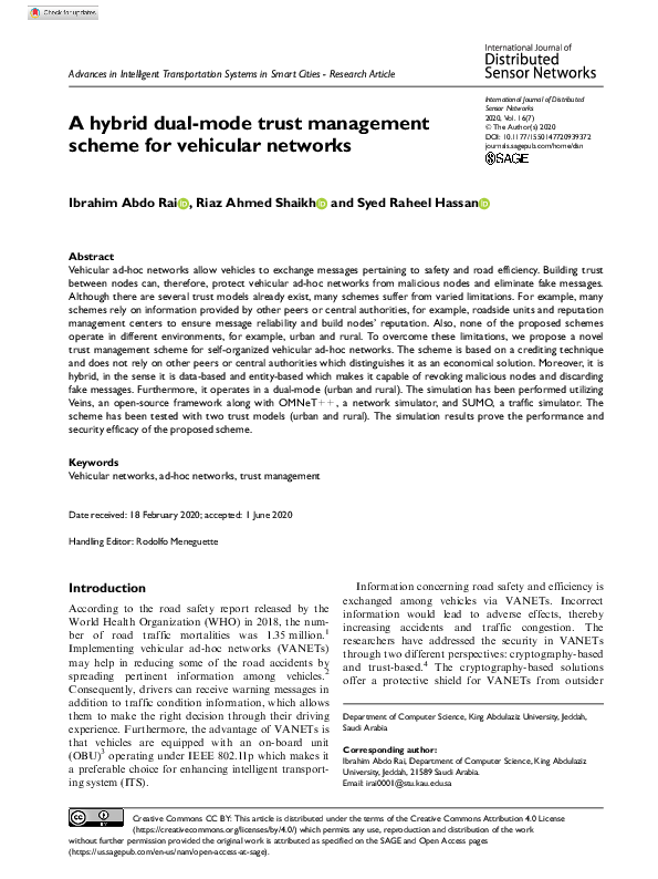 (PDF) A hybrid dual-mode trust management scheme for vehicular networks