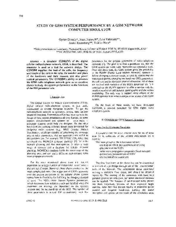 (PDF) Study of GSM system performance by a GSM network computer simulator