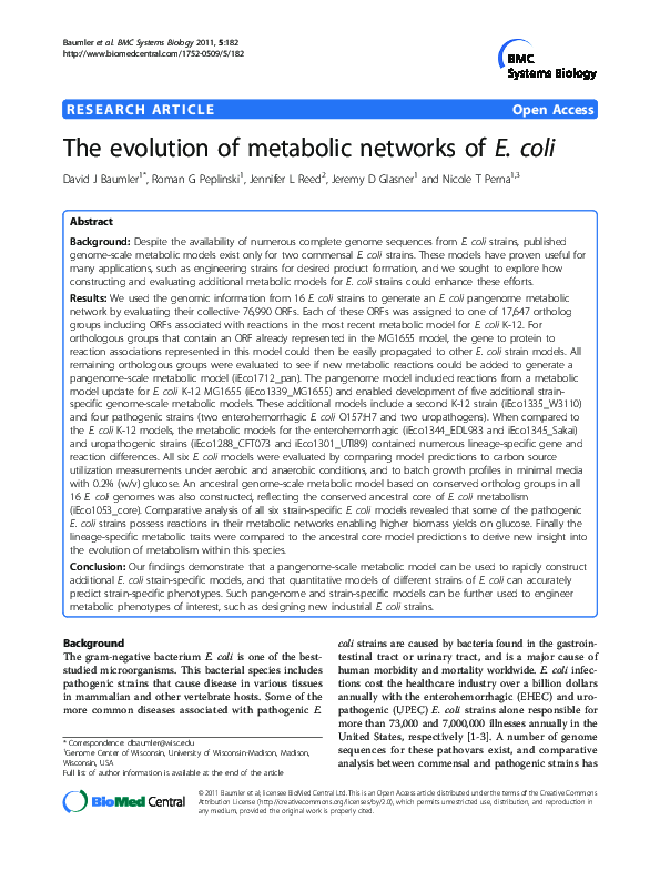(PDF) The evolution of metabolic networks of E. coli