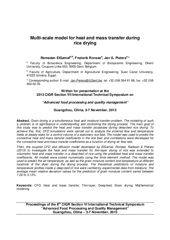 (PDF) Multi-scale model for heat and mass transfer during rice drying