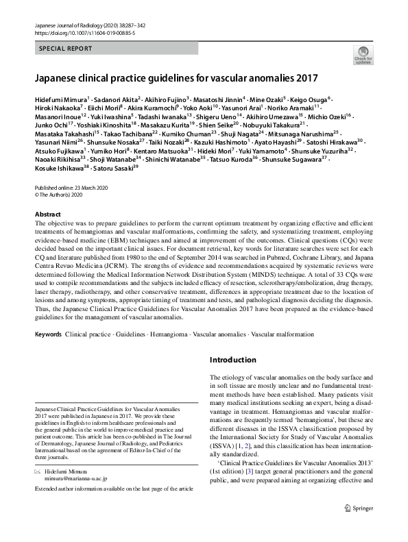 (PDF) Japanese Clinical Practice Guidelines for Vascular Anomalies 2017