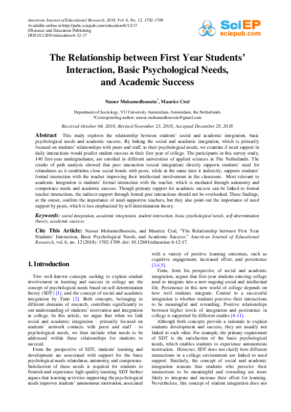 (PDF) The Relationship between First Year Students’ Interaction, Basic ...