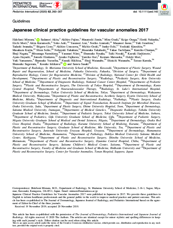 (PDF) Japanese clinical practice guidelines for vascular anomalies 2017
