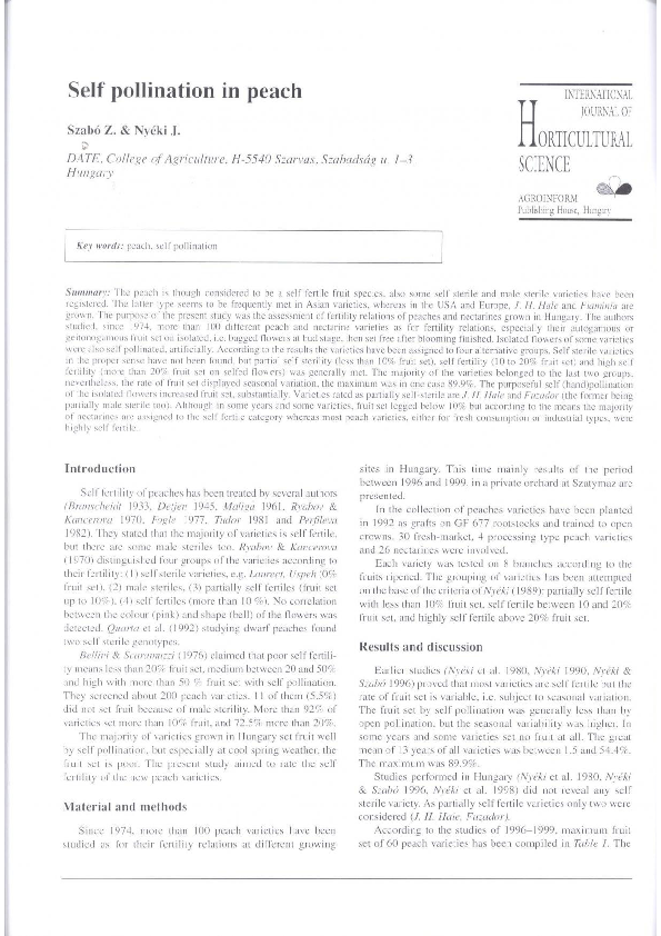 (PDF) Self pollination in peach