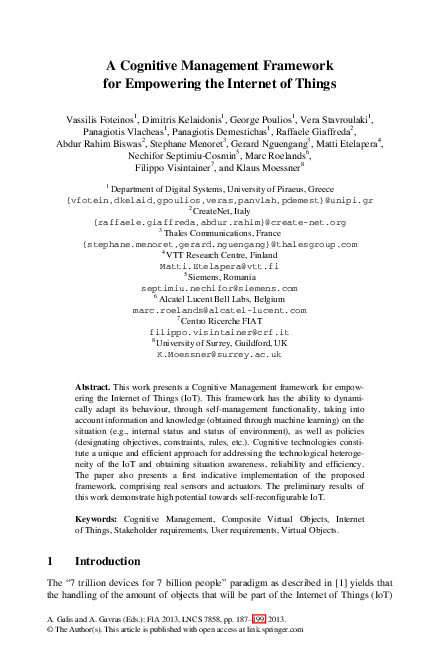 (PDF) A Cognitive Management Framework for Empowering the Internet of ...