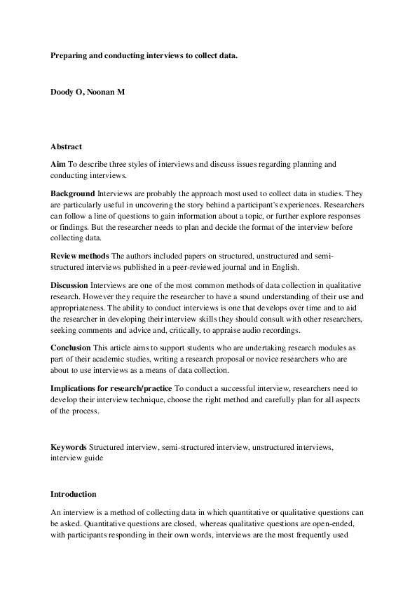 (PDF) Preparing and conducting interviews to collect data