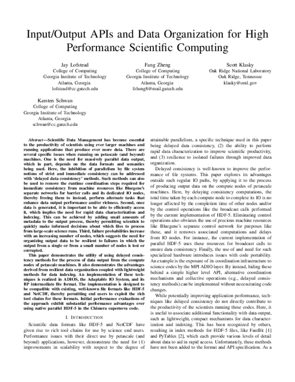 (PDF) Input/output APIs and data organization for high performance ...