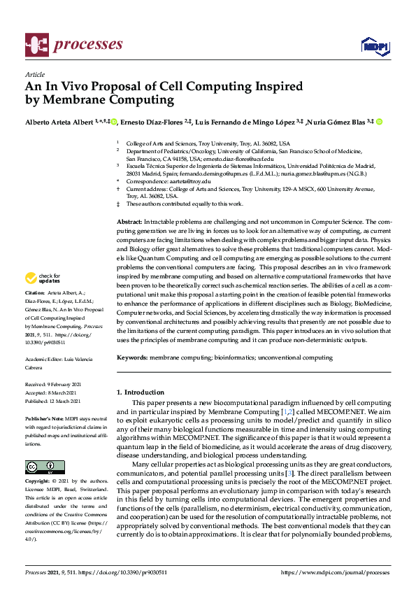 (PDF) An In Vivo Proposal of Cell Computing Inspired by Membrane Computing