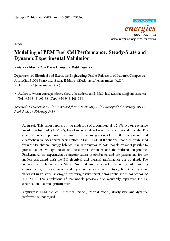(PDF) Modelling of PEM Fuel Cell Performance: Steady-State and Dynamic ...
