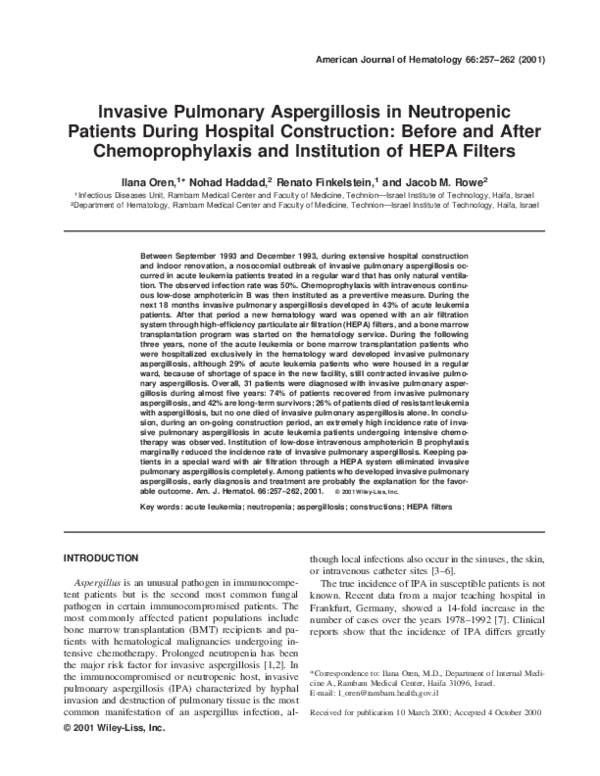 (PDF) Invasive pulmonary aspergillosis in neutropenic patients during ...