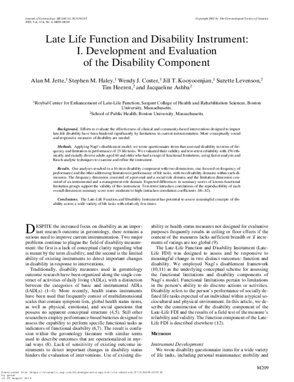 (PDF) Late Life Function and Disability Instrument: I. Development and ...