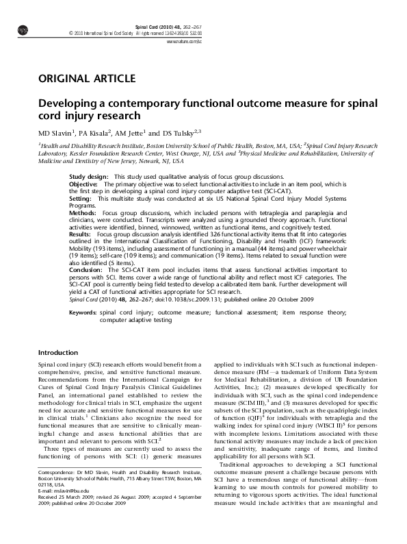(PDF) Developing a contemporary functional outcome measure for spinal ...