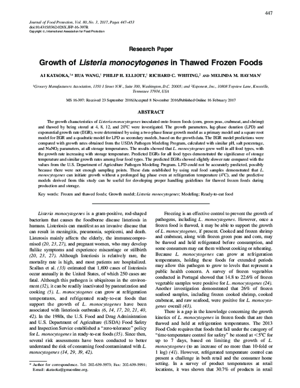 View of (PDF) Growth of Listeria monocytogenes in Thawed Frozen Foods