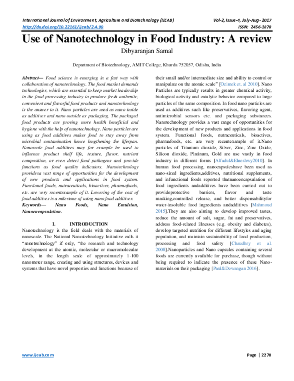(PDF) Use of Nanotechnology in Food Industry: A review