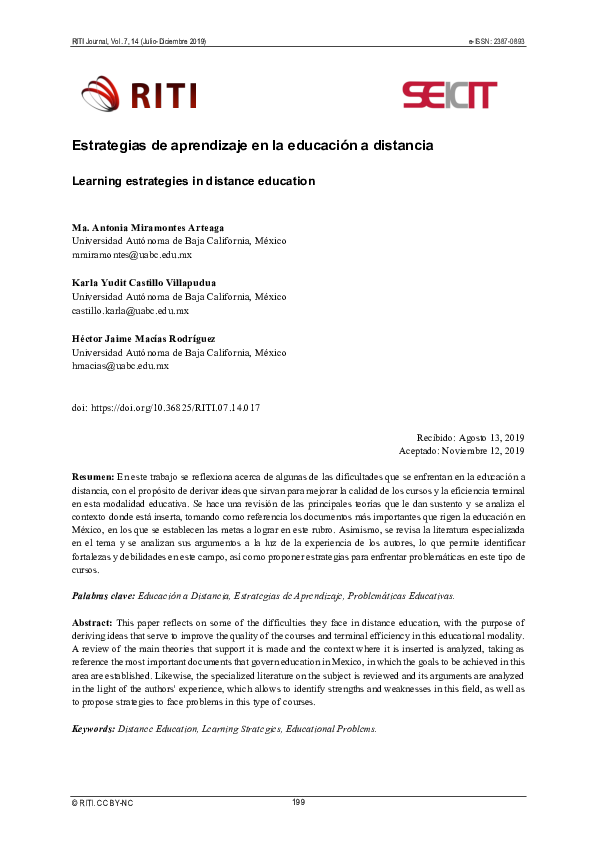 (PDF) Estrategias de aprendizaje en la educación a distancia