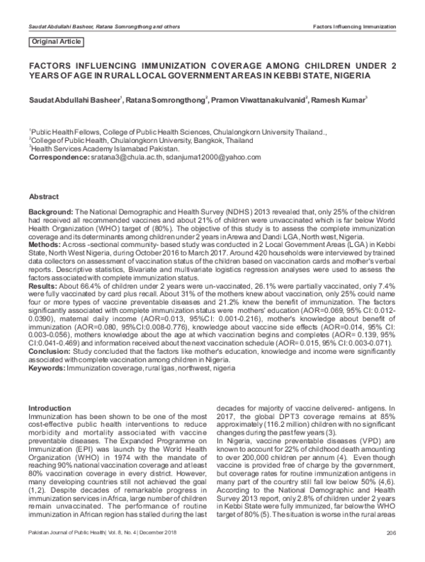 (PDF) Factors Influencing Immunization Coverage Among Children Under 2 ...