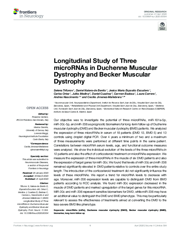(PDF) Longitudinal Study of Three microRNAs in Duchenne Muscular