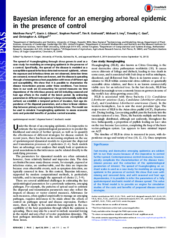 (PDF) Bayesian inference for an emerging arboreal epidemic in the ...