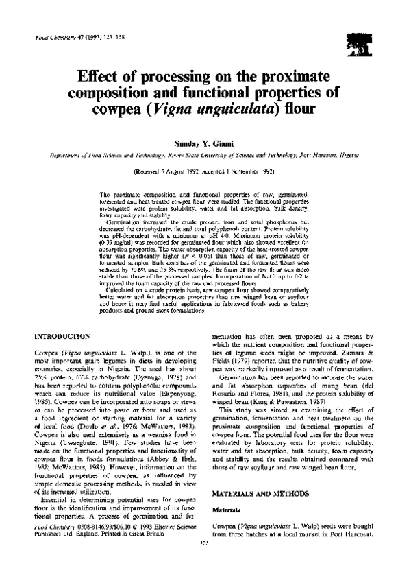 (PDF) Effect of processing on the proximate composition and functional ...