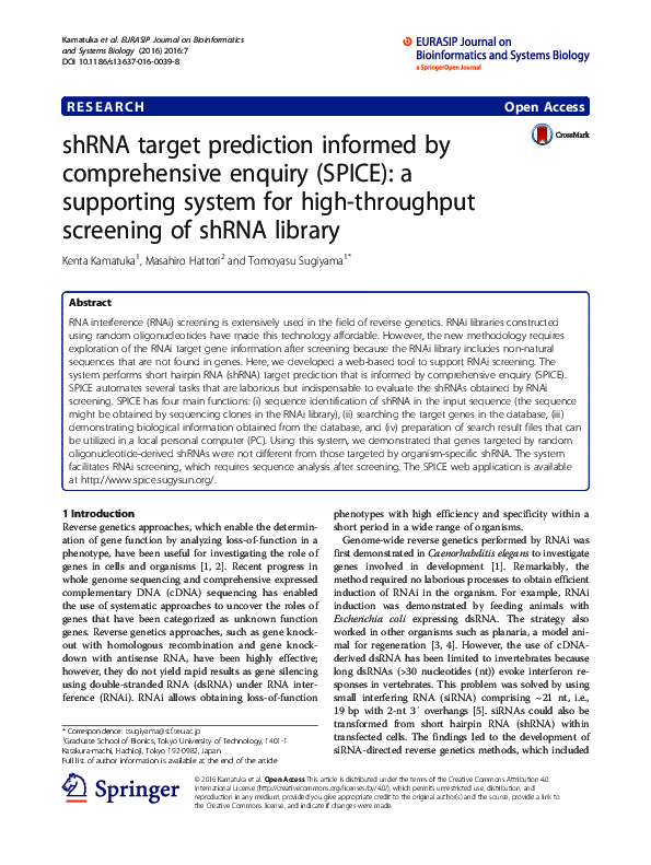 (PDF) shRNA target prediction informed by comprehensive enquiry (SPICE ...