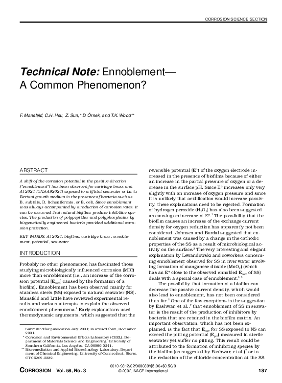 (PDF) Technical Note: Ennoblement—A Common Phenomenon?