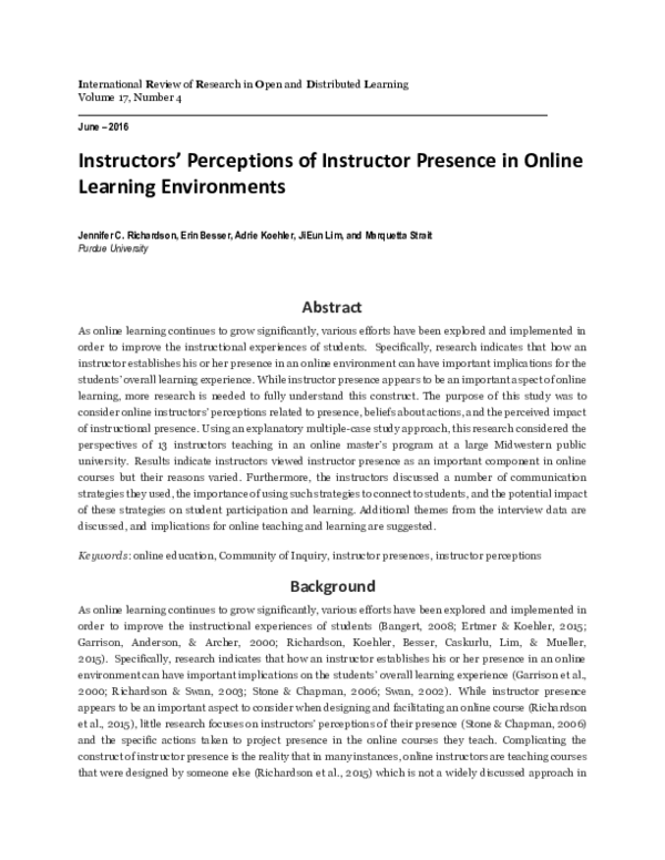 (PDF) Instructors’ Perceptions of Instructor Presence in Online ...