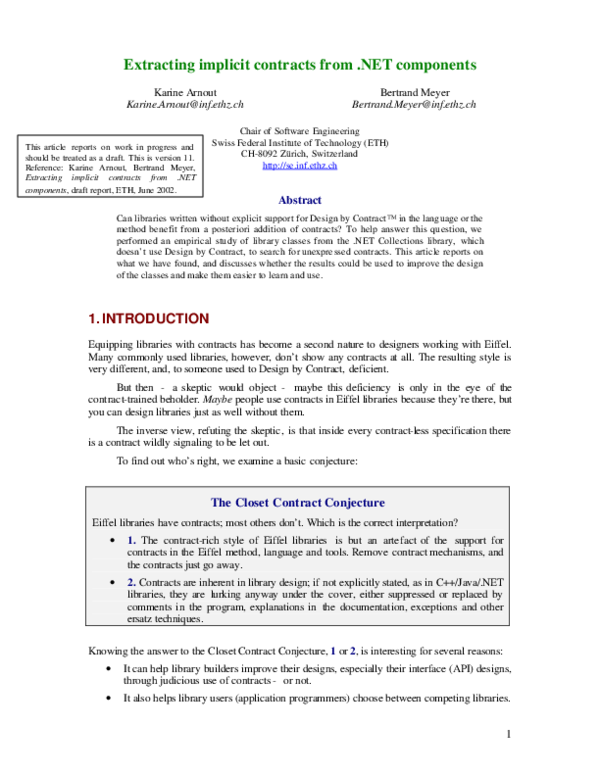 (PDF) Extracting implicit contracts from .NET components