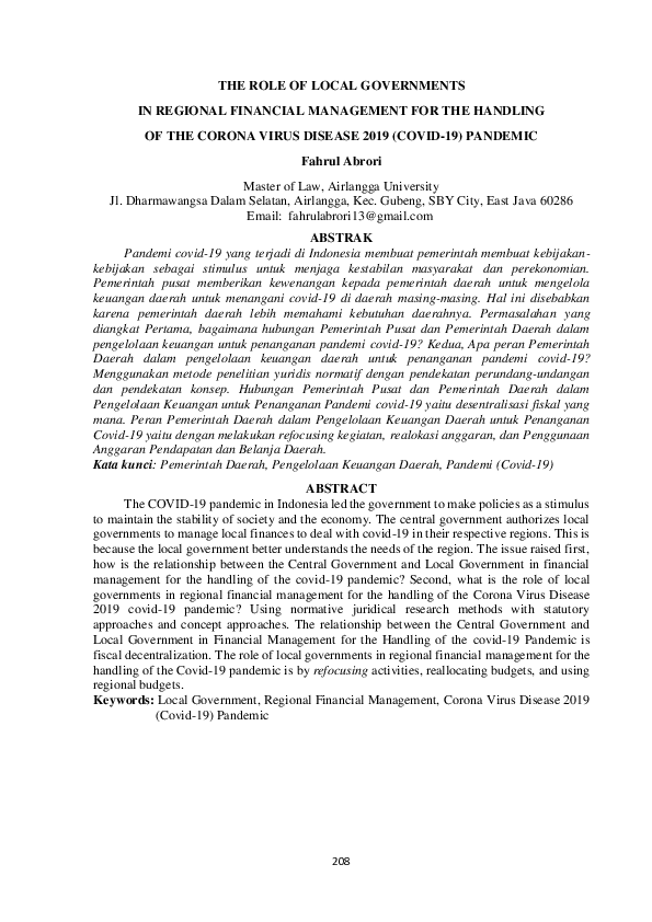 (PDF) The Role of Local Governments in Regional Financial Management ...