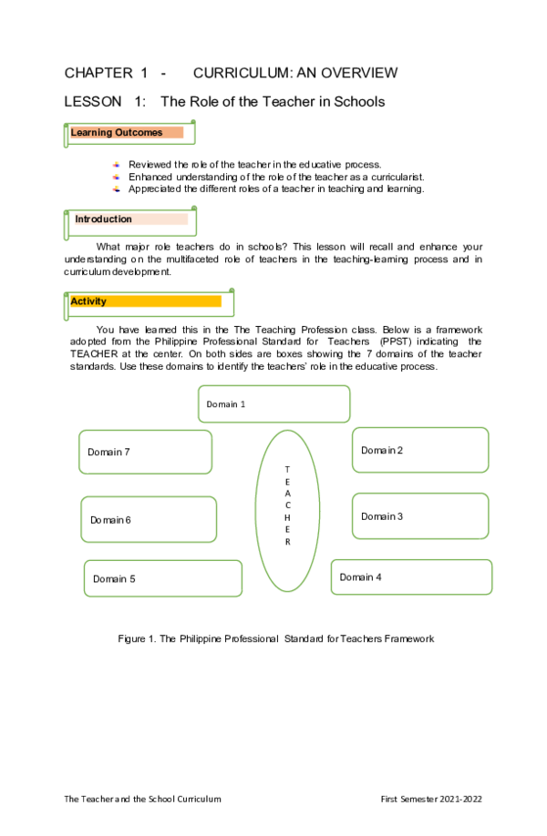 (DOC) CHAPTER 1 -CURRICULUM: AN OVERVIEW LESSON 1: The Role of the ...