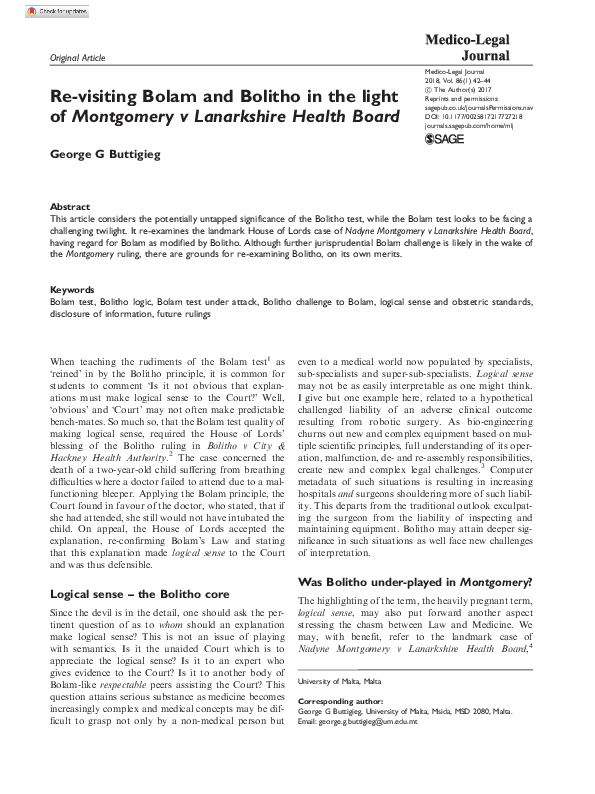 (PDF) Re-visiting Bolam and Bolitho in the light of Montgomery v ...