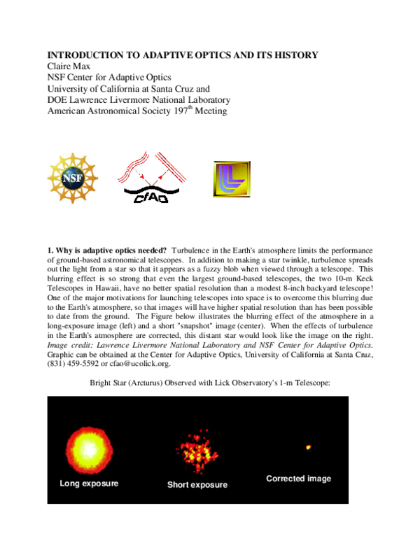 (PDF) Introduction To Adaptive Optics And Its History