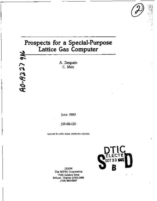 (PDF) Prospects for a Special-Purpose Lattice Gas Computer