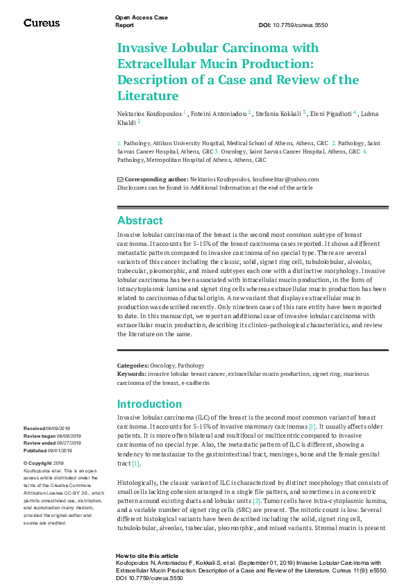(PDF) Invasive Lobular Carcinoma with Extracellular Mucin Production ...