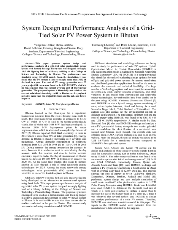 (PDF) System Design and Performance Analysis of a Grid- Tied Solar PV ...