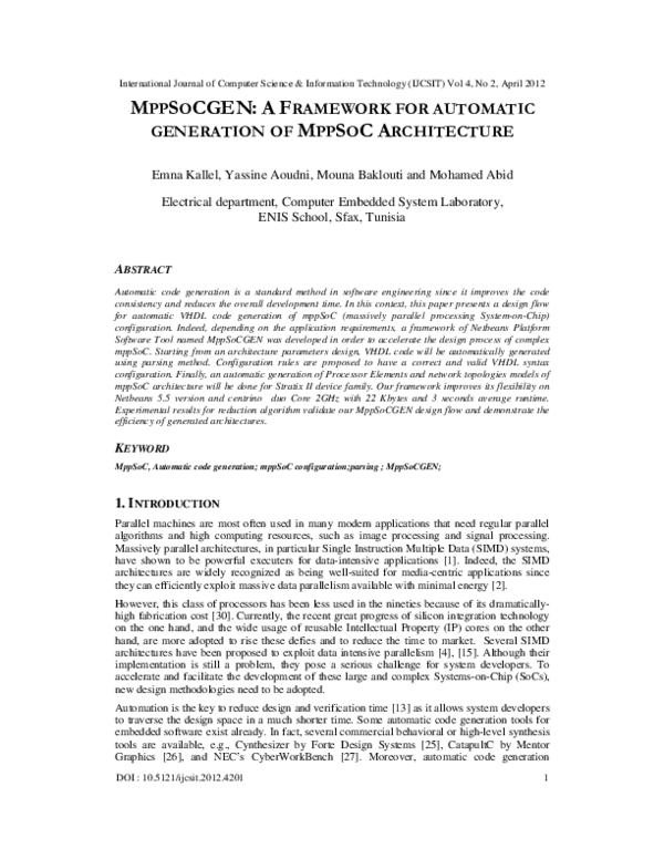 (PDF) MppSoCGEN: A Framework for automatic generation of MppSoC ...