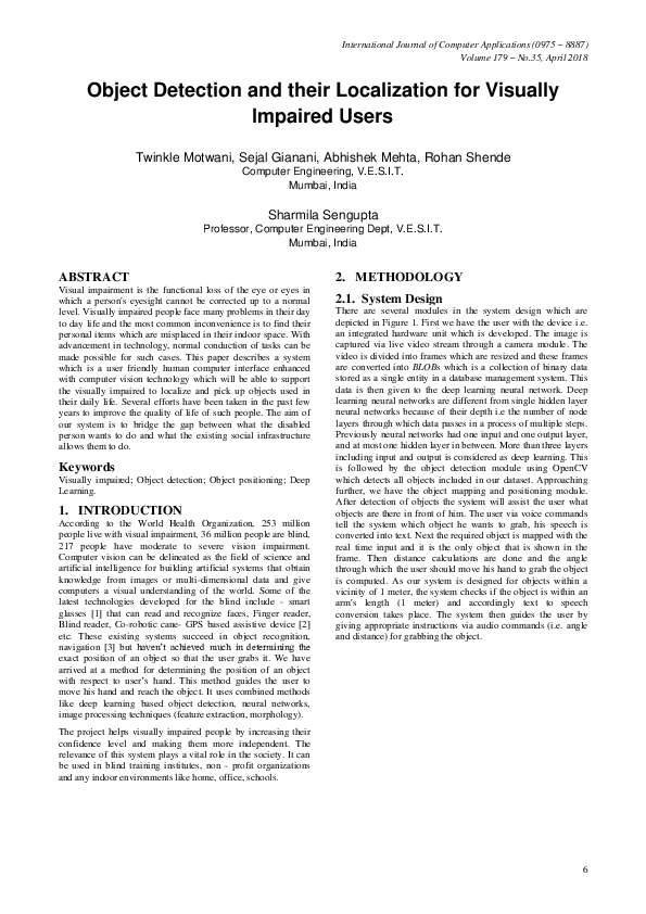 (PDF) Object Detection and their Localization for Visually Impaired Users