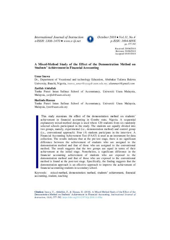 (PDF) A Mixed-Method Study of the Effect of the Demonstration Method on ...