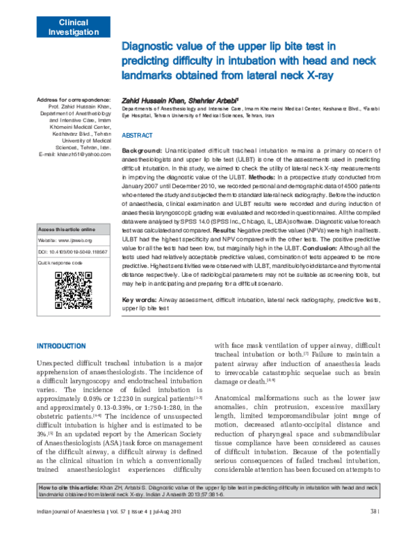 (PDF) Diagnostic value of the upper lip bite test in predicting