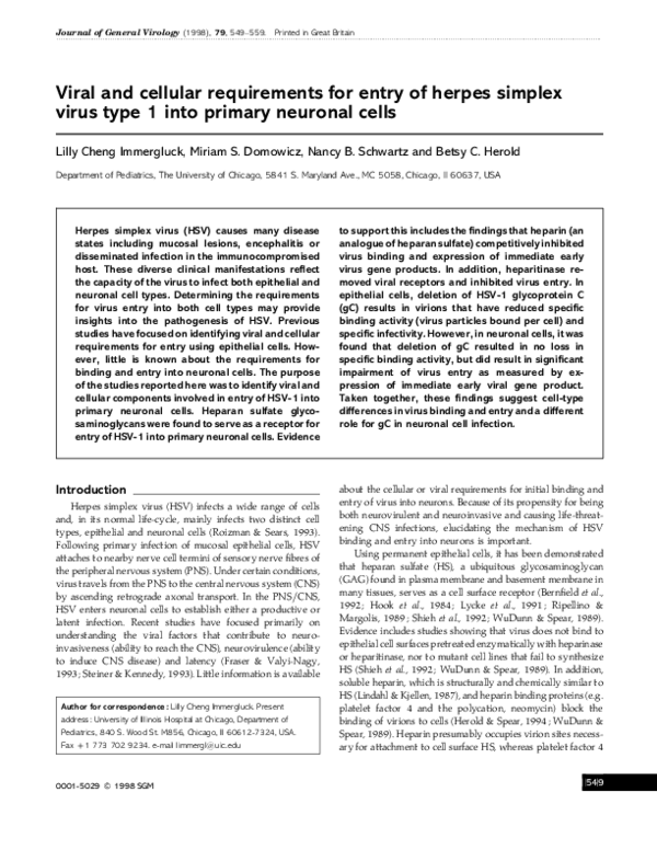 (PDF) Viral and cellular requirements for entry of herpes simplex virus ...