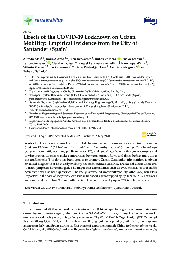 (PDF) Effects of the COVID-19 Lockdown on Urban Mobility: Empirical ...