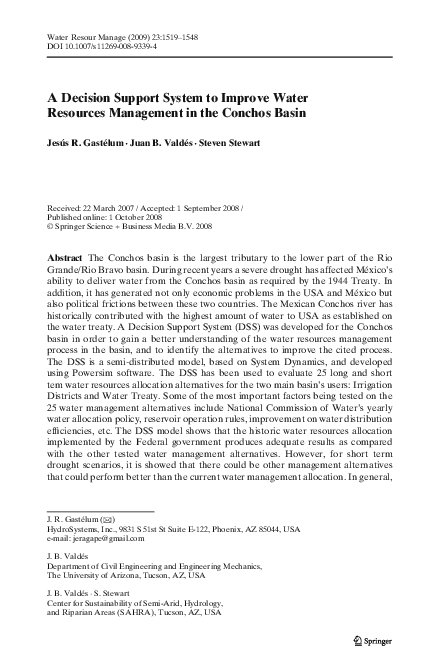 (PDF) A Decision Support System to Improve Water Resources Management ...