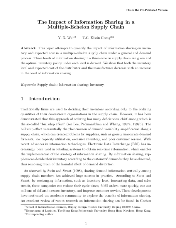 (PDF) The impact of information sharing in a multiple-echelon supply chain
