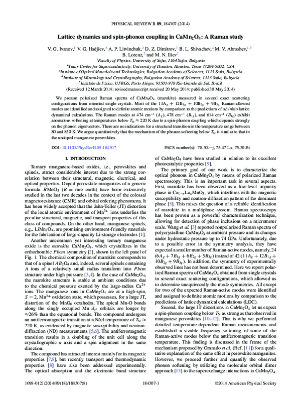 (PDF) Lattice dynamics and spin-phonon coupling in CaMn2 O4: A Raman study