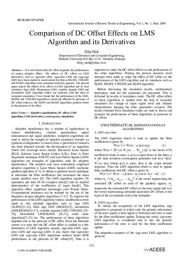 (PDF) Comparison of DC Offset Effects on LMS Algorithm and its Derivatives