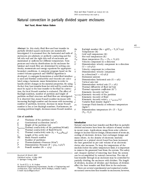 (PDF) Natural convection in partially divided square enclosures