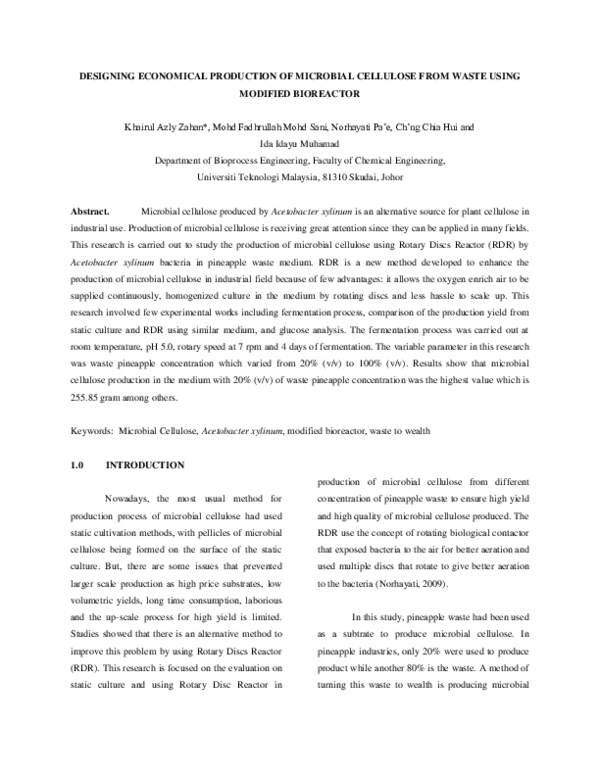 (PDF) Designing Economical Production of Microbial Cellulose from Waste ...