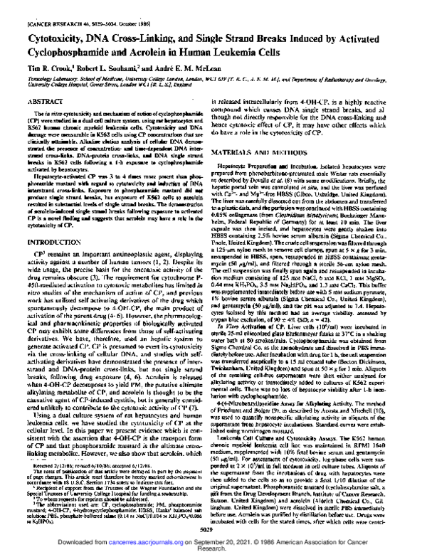 (PDF) Cytotoxicity, DNA Cross-Linking, and Single Strand Breaks Induced ...